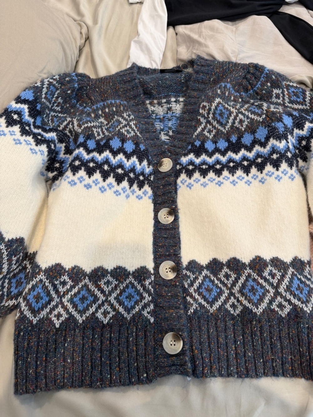 Vici Cream, Blue & Brown Fair Isle Button Cardigan